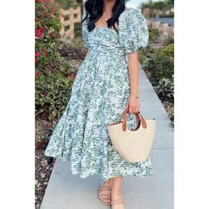 Abercrombie & Fitch Emerson Poplin Puff Sleeve Midi Dress Olive XXLP